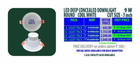 LED DEEP CONCEALED (ROUND) LIGHT 9W (COOL WHITE)