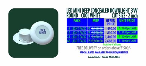 LED MINI DEEP CONCEALED (ROUND) LIGHT 3W (COOL WHITE)